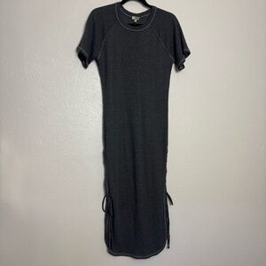 EARTHBOUND Charcoal‎ Waffle Knit Round Hem Lace Up Midi Dress